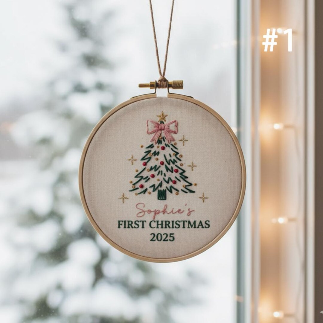 Personalized Baby's First Christmas Hand Embroidered Ornament, Handmade ...