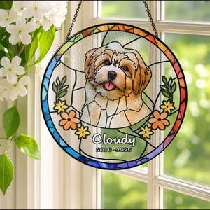 Personalized Pet Portrait Stained Glass Suncatcher, Custom Dog Portrait from Photo, Dog Portrait Art Suncatcher, Stained Glass Dog Memorial