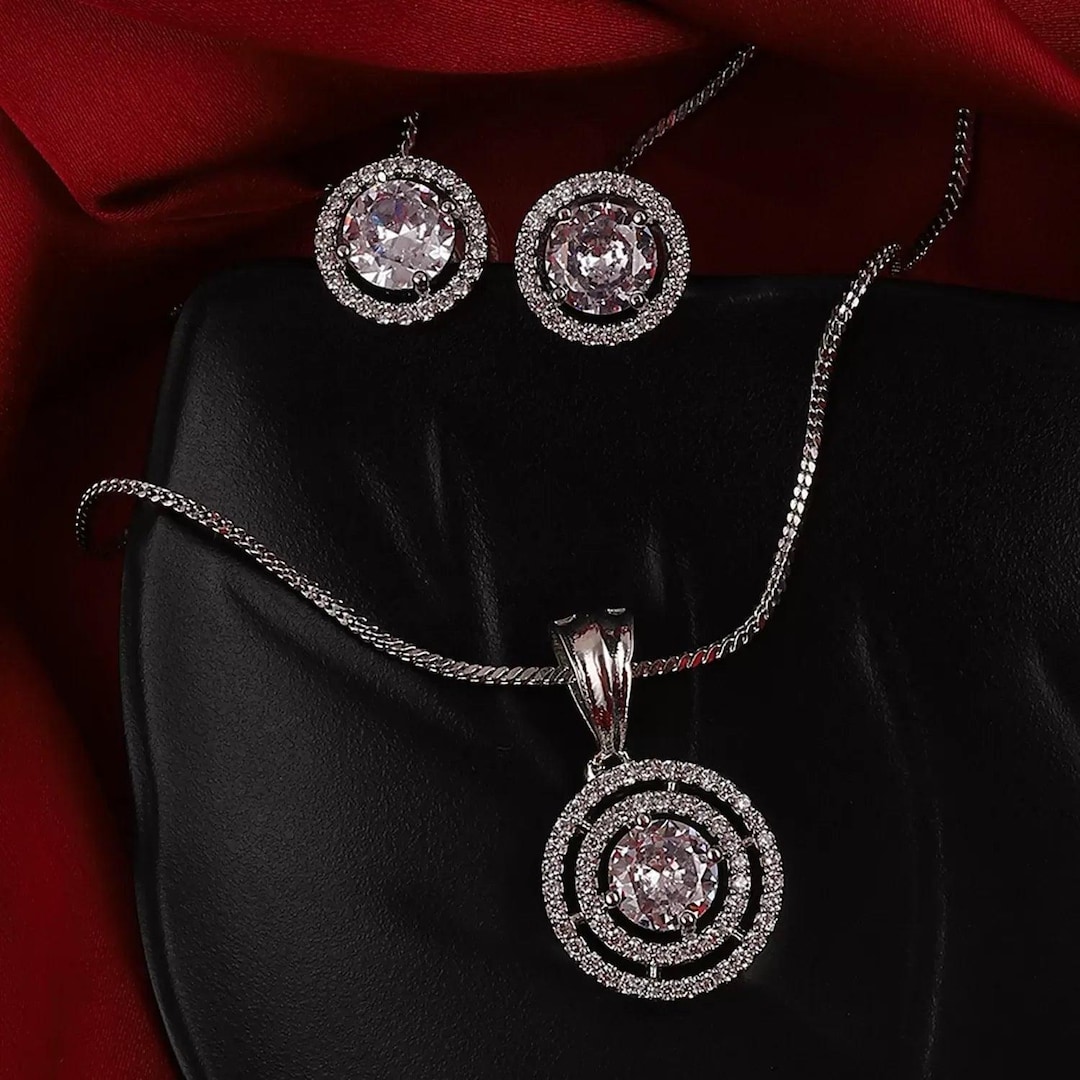 Elegant Silver Pendant & Earrings Set | Zircon Circle