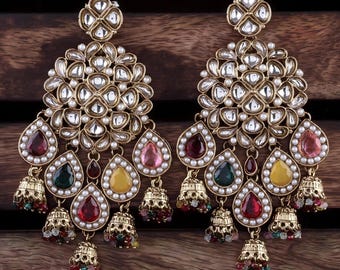 Elegant Multi Dharna Designer Earrings | Bold and Colorful Indian Statement Jewelry