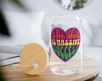 Vaso de vidrio inspirador de 16 oz: tapa y pajita de bambú