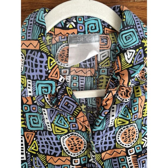 Vintage Esprit Abstract Geometric Print Button Do… - image 2