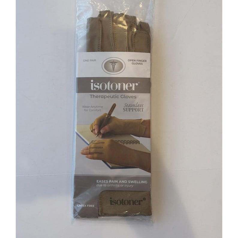 Isotoner Therapeutische Handschuhe Offener Finger Camel Größe Große Kompression Schmerzlinderung Bild 1