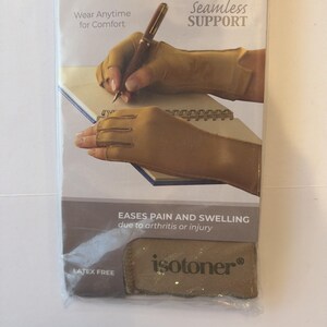 Isotoner Therapeutische Handschuhe Offener Finger Camel Größe Große Kompression Schmerzlinderung Bild 3