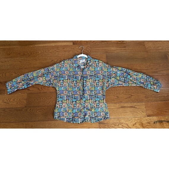 Vintage Esprit Abstract Geometric Print Button Do… - image 1