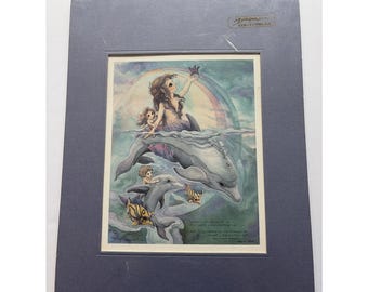 Aquarelprint zeemeerminnen op dolfijnen gematteerd 13 x 17 inch Jody Bergsma