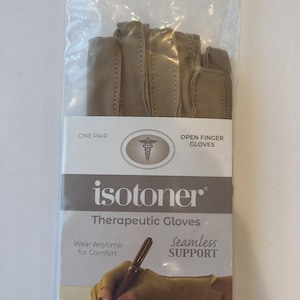 Isotoner Therapeutische Handschuhe Offener Finger Camel Größe Große Kompression Schmerzlinderung Bild 2