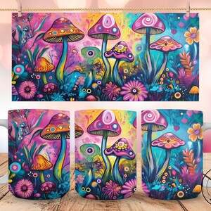 Mushroom Motif Coffee Mug Psychedelic Mushroom Motif Cup Colorful Fantasy Mug Gift for Plant Lovers Cup Psychedelic Kitchen Decor
