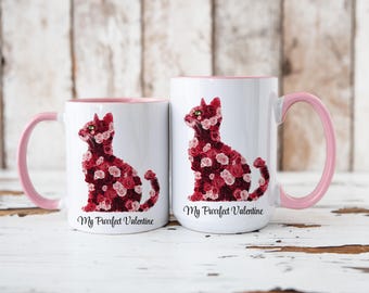 Floral Cat Coffee Mug Rose Cat Cup My Purrfect Valentine Mug Cat Lover Gift  Floral Coffee Cup Gift for Cat Mom Cute Valentine's Day Mug