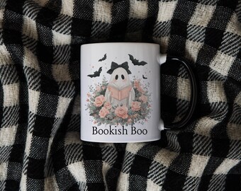 Bonita taza de lectura fantasma, taza de lectura de Halloween, taza de lectura fantasma floral, taza fantasma Cottage Core, taza estética de niña fantasma, taza de lectura fantasma de niña