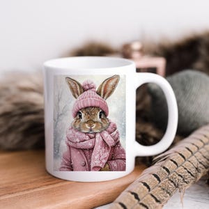 Rabbit Lady Coffee Mug, Rabbit Coffee Mug, Rabbit Cup, Winter Rabbit Lady Coffee Mug, Winter Rabbit, Winter Woodland, Cozy Winter Coffee Mug