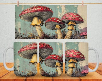 Mushroom Motif Coffee Mug Vintage Mushroom Cup Whimsical Mushroom Mug Garden Lover Gift Nature Lover Gift Magic Mushroom Mug Mushroom Art