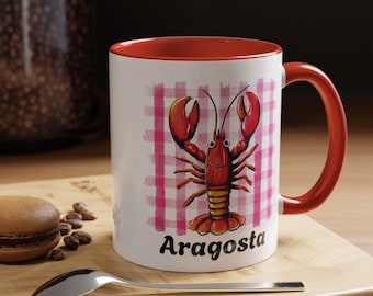 Caneca de café de lagosta, xícara de verão italiana, criatura marinha náutica, xícara de chá, presente para amantes do oceano, decoração de cozinha costeira, caneca, utensílios para bebidas com vida marinha
