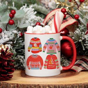Ugly Christmas Sweater Mug, Feelin&#39; Festive Saying, Holiday Coffee Cup, Festive Gift, Winter Hot Cocoa Mug