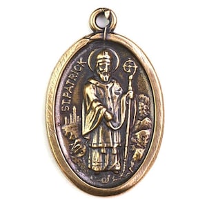 Solid Bronze St. Patrick Medal | Handmade Religious Necklace | Custom Cord Color, Length | Optional Clasp, Bead Finishes | Made to Order