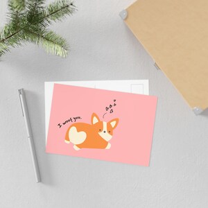 Adorables cartes postales Corgi - Parfaites pour les amoureux des chiens, cartes de voeux, anniversaires, mots d'amour, cartes d'anniversaire - Rose