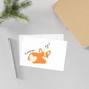 Jolie carte postale design corgi - I Woof You, papeterie, cartes de voeux, cadeau pour amoureux des chiens, impression d'art animalier - blanc