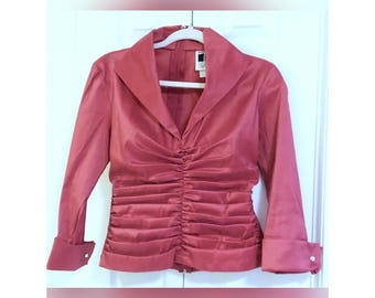 Tadashi Shoji Top, Size 4, Rose Pink, Ruching, Rhinestone Cuffs