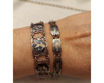 Vintage Siam Sterling Silver Panel Bracelet Set Asian Thailand Filigree Jewelry