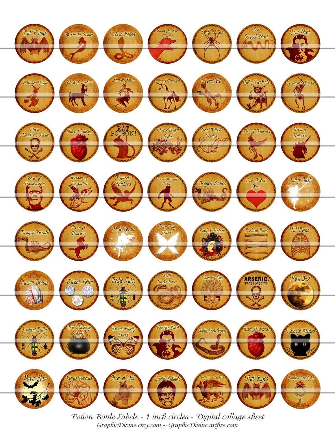 Potion Bottle Labels 1 Inch Circles Digital Download - Etsy