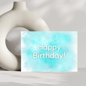 Cartão de feliz aniversário, respingos de água, 5 x 7 polegadas, download instantâneo. Etiqueta de presente correspondente disponível para compra em nossa seção de etiquetas de presente.