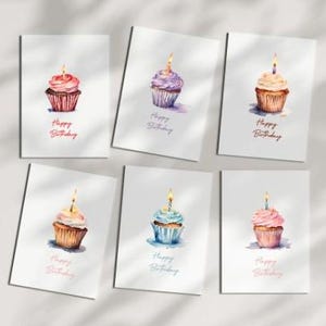 Sixpack Happy Birthday-kaart, cupcakes, A4-papierformaat, direct downloaden, past op C6-envelop