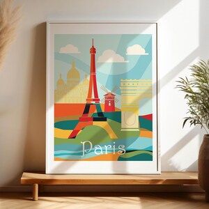 Póster Paris, Torre Eiffel, lámina imprimible, arte de pared, descarga imprimible, rojo amarillo y naranja, diseño moderno, cartel Paris.