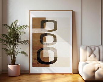 Arte de Pared Abstracto Beige – Póster Minimalista de Líneas Curvas para Imprimir.