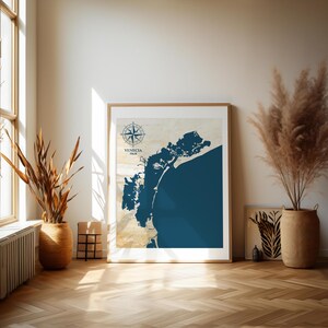 Carte de Venise, Italie. Impression d'art imprimable de carte côtière, décoration nautique, impression de Venise, cadeau familial unique, bleu marine.