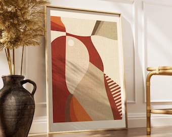 Arte de pared, imprimible, minimalista moderno, colores rojo, beis y marrón, arte abstracto, póster rojo y beis, póster para imprimir.