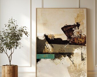 Arte mural abstracto, póster minimalista, calipso, negro, marrón y beige, formas orgánicas, imprimible y moderno, fácilmente descargable.