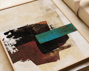 Arte mural abstracto, póster minimalista, diseño moderno, negro marrón y beige, formas orgánicas, arte moderno, tonos cálidos, descargable.