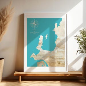 Carte de Concepción, Chili. Impression d'art imprimable de carte côtière, décor nautique, impression du Pacifique, cadeau familial unique, calypso.