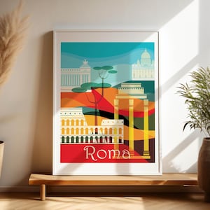 Póster Roma, lámina imprimible del Coliseo romano, arte de pared, descarga imprimible, rojo amarillo y naranja, diseño moderno, cartel Roma.