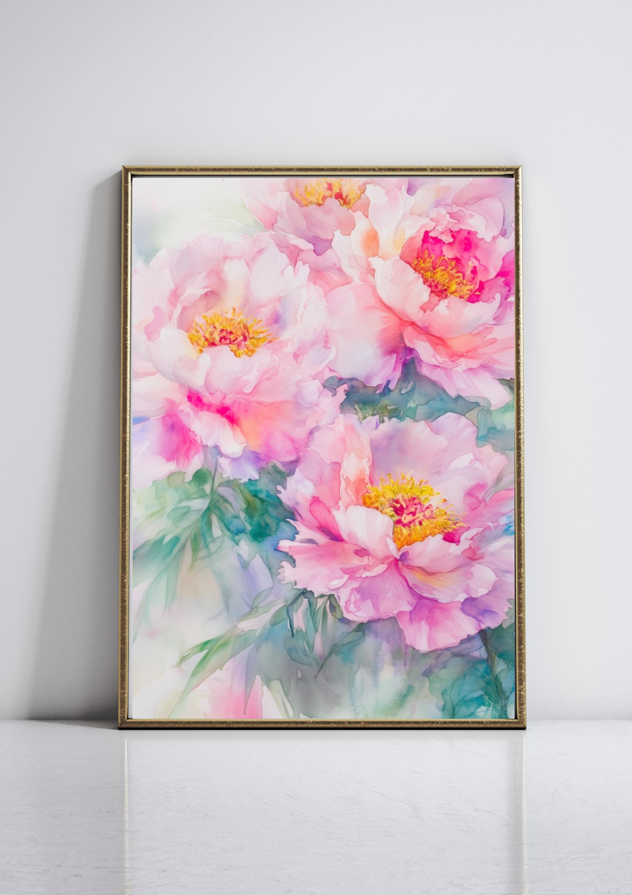 Peony Matte Posters, Soft Pink Watercolor Floral Wall Art, Vertical ...