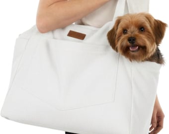 Small Dog Carrier Purse – Soft White Cotton Tote Bag