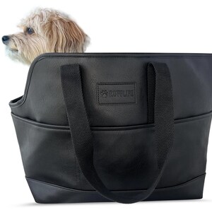 Schwarze Vegan KUNSTleder Tragetasche für kleine Hunde, Tragetasche für kleine Hunde, Tragetasche für Hundemama