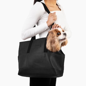 Sac à main noir en similicuir végétalien pour chien, petits chiens, fourre-tout, chiens pour mamans et chiens, vacances, Noël, éléphant blanc, père Noël secret