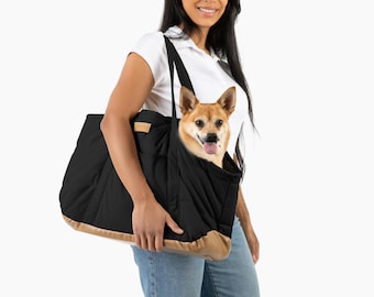 Bolso de peluche para perros pequeños de 2 a 7 kg: suave y cómodo bolso con clip de seguridad, ligero y bandolera para viajes, color negro