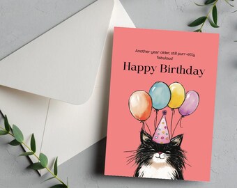 Printable Cat Birthday Card, Adorable and Funny Cat Pun
