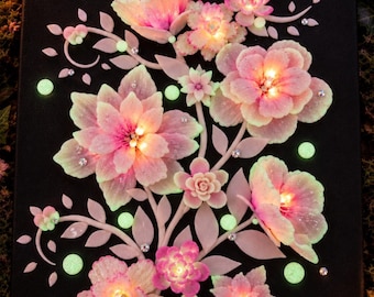 Midnight Bloom 8"x10" 3D LED Hand Sculpted Canvas Art