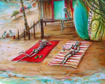 En La Playa, At the Beach, Print by Artist Heather Calderón