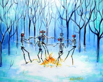 Day of the Dead Skeleton Art Print, 'Winter Wonderland Ring' by Artist Heather Calderón