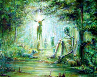 Green Skull Garden Print, 'Siempre Conmigo'  Art Print Giclée ,  by artist Heather Calderon