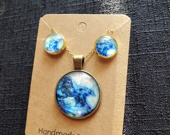 Sea Horses (Hand Embellished) Pendant Cabochon Necklace Original Artwork by Artist Heather Calderon