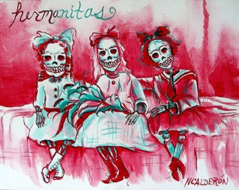 Day of the Dead, 'Hermanitas' signed print by artist Heather Calderon