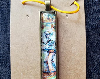 Beach Skeleton  Pendant Cabochon Necklace  (Hand painted and embellished) Original Artwork  by Artist Heather Calderon