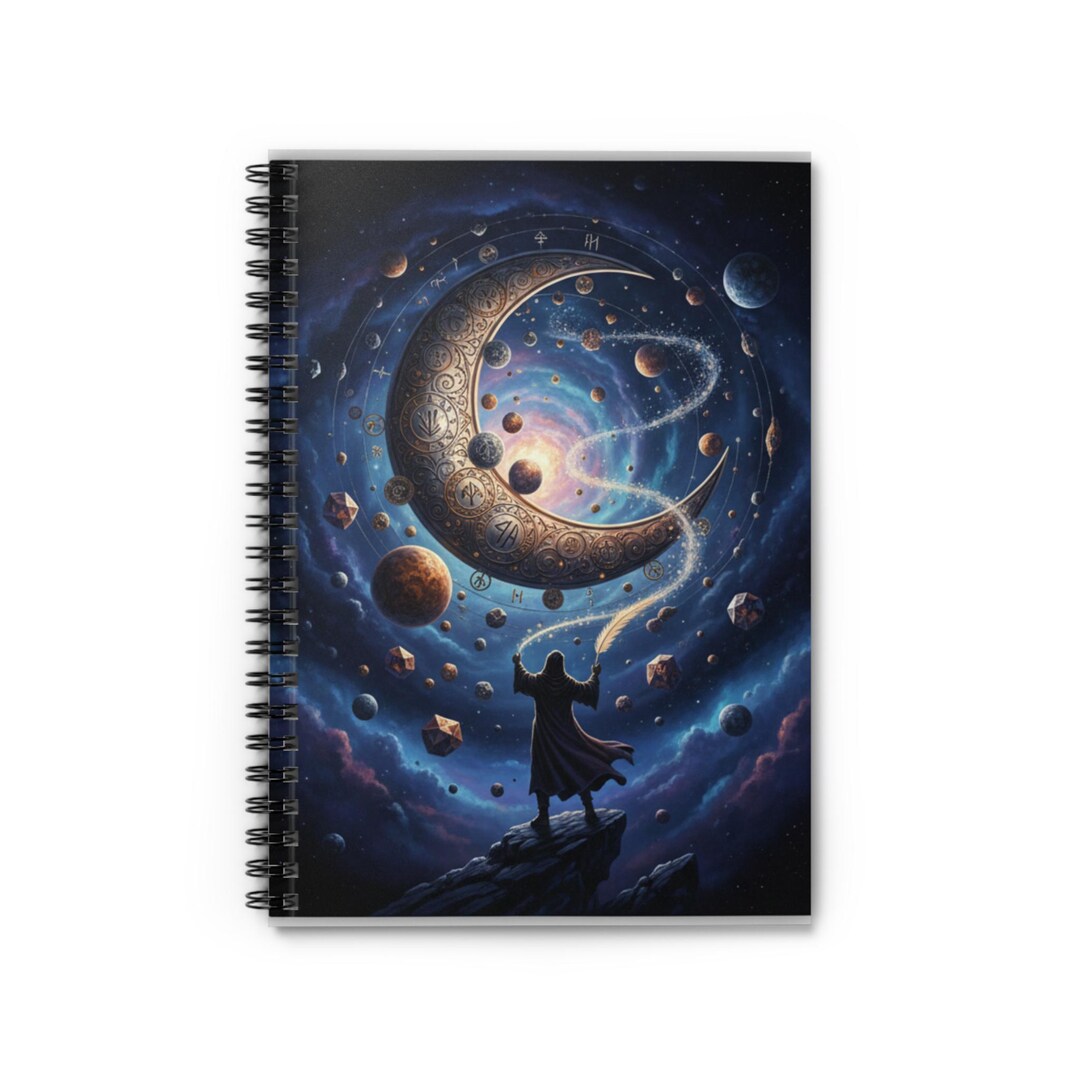 Wizard Summoning Crescent Moon Spiral Notebook | Ruled Journal, Cosmic ...