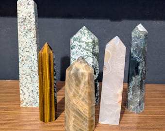 CLEARANCE - Large Crystal Towers | Moss Agate, Moonstone, Tiger’s Eye, Kiwi Jasper & More