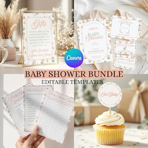Neutral Pastels Baby Shower Bundle Template, Baby Shower Decor, Baby Shower Invite, Diaper Raffle, Digital Download, Baby Shower Games